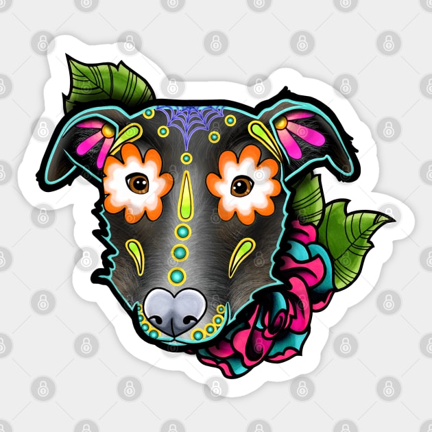 Wirehaired Terrier Mix - Day of the Dead Sugar Skull Dog Sticker by prettyinink